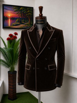Costume croisé en velours chocolat OKXEEL