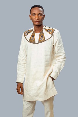 Chemise en lin avec accents d'Ankara et pantalon en lin assorti