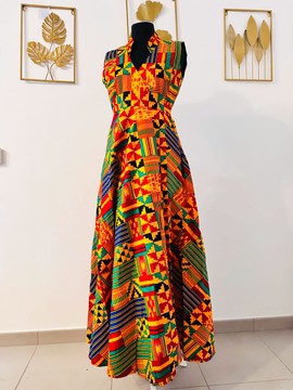 Robe portefeuille en wax bogolan