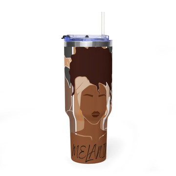 Stay Melanin Stainless Steel Tumbler | 40oz Insulated Travel Mug | Afro Inspired  with Handle