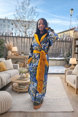 Women's Oversized Long Coat in Adirè Campala – Unique Handmade Couture Piece