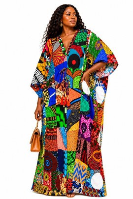 African women multicolor Ankara dress, Bubu Kaftan Dress