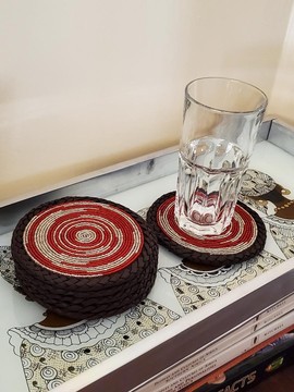 6 pearl and leather coasters