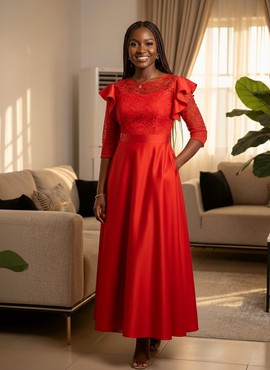 Scarlet Ruffle Lace Maxi