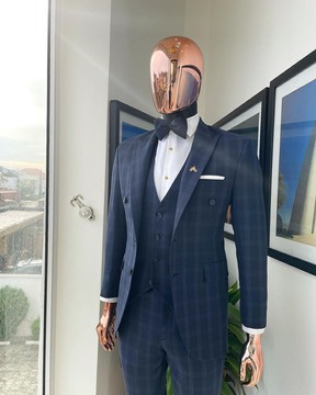 Windowpane midnight blue &amp; Skye blue check suit