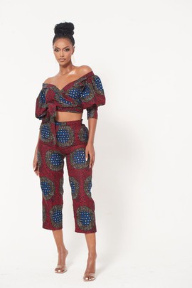 African Print Brune Pants