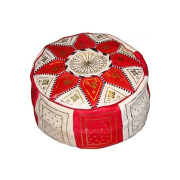 Pouf en vrai cuir naturel Rouge pour salon