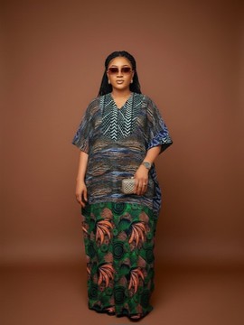 African Print Maxi Kaftan Dress with Mixed Ankara Patterns