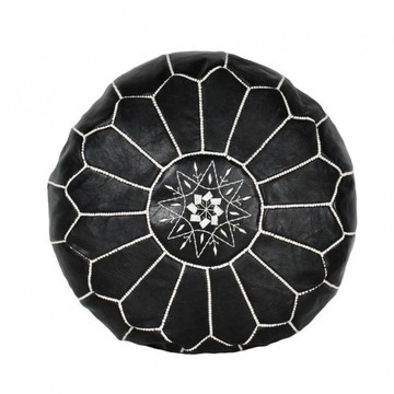 Pouf en vrai cuir naturel Noir pour salon
