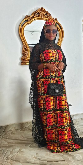 Majestic African Woman Wax and Lace Long Dress WITH scarf /Weddings/Special occasions/Plus Size