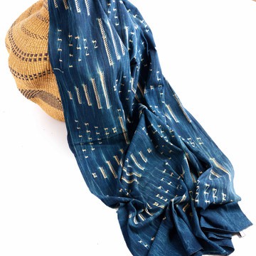 Indigo and White Cotton Tie-Dye Throw