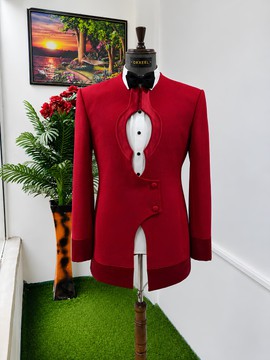 Veste de smoking rouge à pans coupés