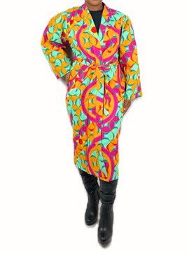 Ankara Tie Front Coat