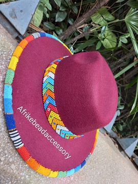 Maroon beaded fedora, African fedora, Summer hats,Hand made fedora