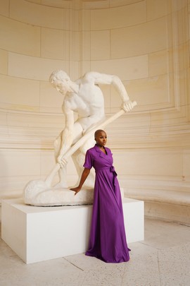 Purple Rain- robe portefeuille longue col veste