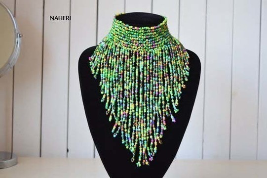 African beaded choker necklace | African tribal fringe necklace | One size fits all