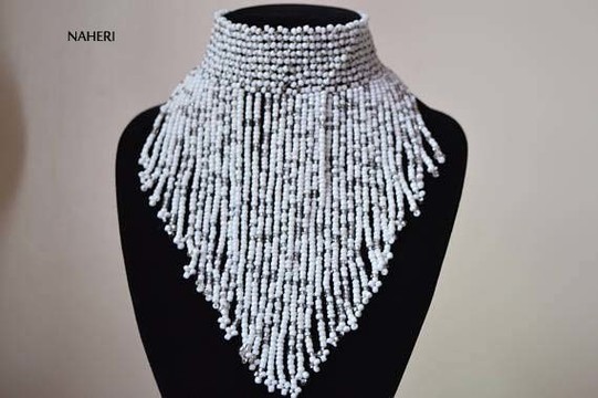 African Maasai Beaded Choker Necklace | African tribal Necklace | White Necklace