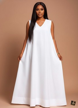 Robe longue sans manches blanche Desire à col en V