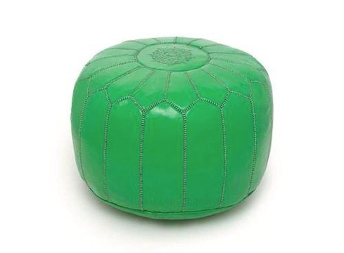 Grand pouf en vrai cuir Naturel Vert