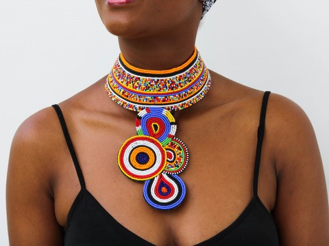 Collier en cuir africain, collier ras du cou en perles, tour de cou en perles Maasai, collier Tribal