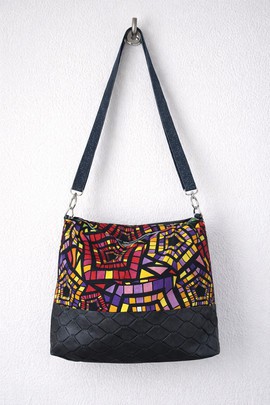 Wax print faux leather shoulder bag