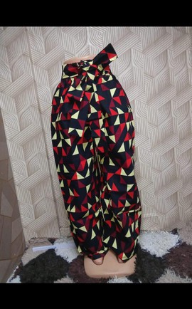High Waist Ankara Palazzo Pants, Red Black Geometric African Print Wide Leg Trousers