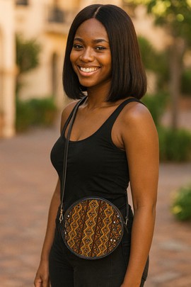 Round Shoulder Bag African Mud Cloth Sling Style