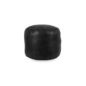 Grand pouf en vrai cuir Naturel Noir