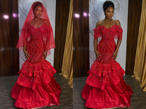 Robe de mariée rouge, robe de mariée traditionnelle, robe de bal rouge