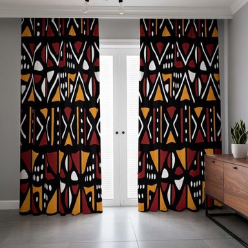 Mudcloth Pattern Red and Black Blackout Curtains (Two-Piece) LARGER SIZES AVAILABLE