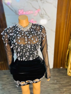 Luxury black evening dress, date night dress, crystal dress