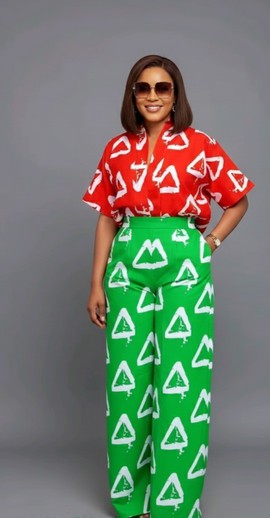 Bold Red and Green Patterned Outfit