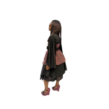 Black and Pink Chiffon Fit and Flared Maxi Dress