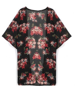 black print chiffon kimono cardigan