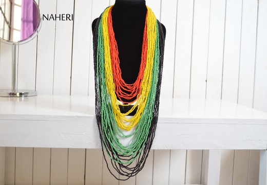 African Maasai Beaded Necklace | African Jewelry | Tribal Necklace | Rasta colors