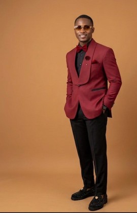 Burgundy Blazer with Black Dress Shirt &amp; Trousers