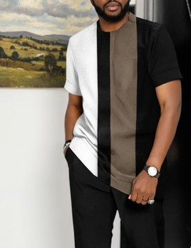 Modern Color-Block Dashiki: Men's Contrast Casual Shirt &amp; Black Trousers