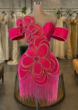 Robe en velours ornée de perles, robe d’anniversaire en velours, robe de soirée