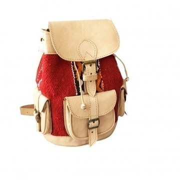 Grande Vente! Sac à dos cuir véritable artisanale avec Kilim rouge