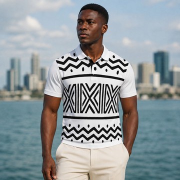 African Abstract Mudcloth Print Men's Heavyweight Polyester Polo Shirt | Bynelo