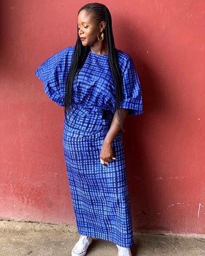 Blue Check Tie-Dye Boubou Dress