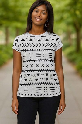 T-shirt ample ethnique pour femme, imprimé africain noir et blanc