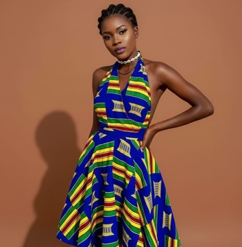 Kente-Print Halter Dress