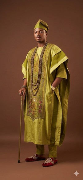 Ensemble traditionnel Agbada vert olive majestueux