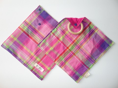 Doudou Lange Anneau de Dentition Madras Rose Fait main
