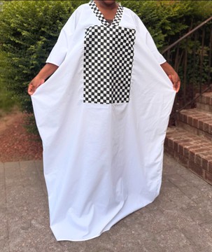 Black and White Check Oversized Kaftan Maxi Dress