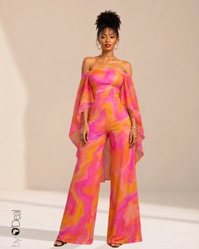 Maxi wide jumpsuit with cape