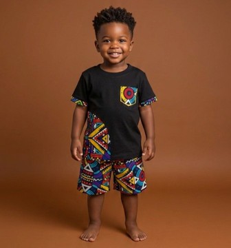 Kids' African Print 2-Piece Short Set — Black &amp; Ankara