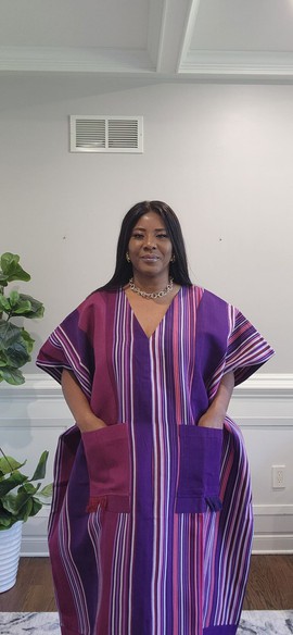 Boubou africain, robe longue en aso-oke tissé à franges