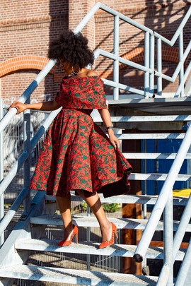 OYIN MIDI AFRICAN PRINT CAPE DRESS